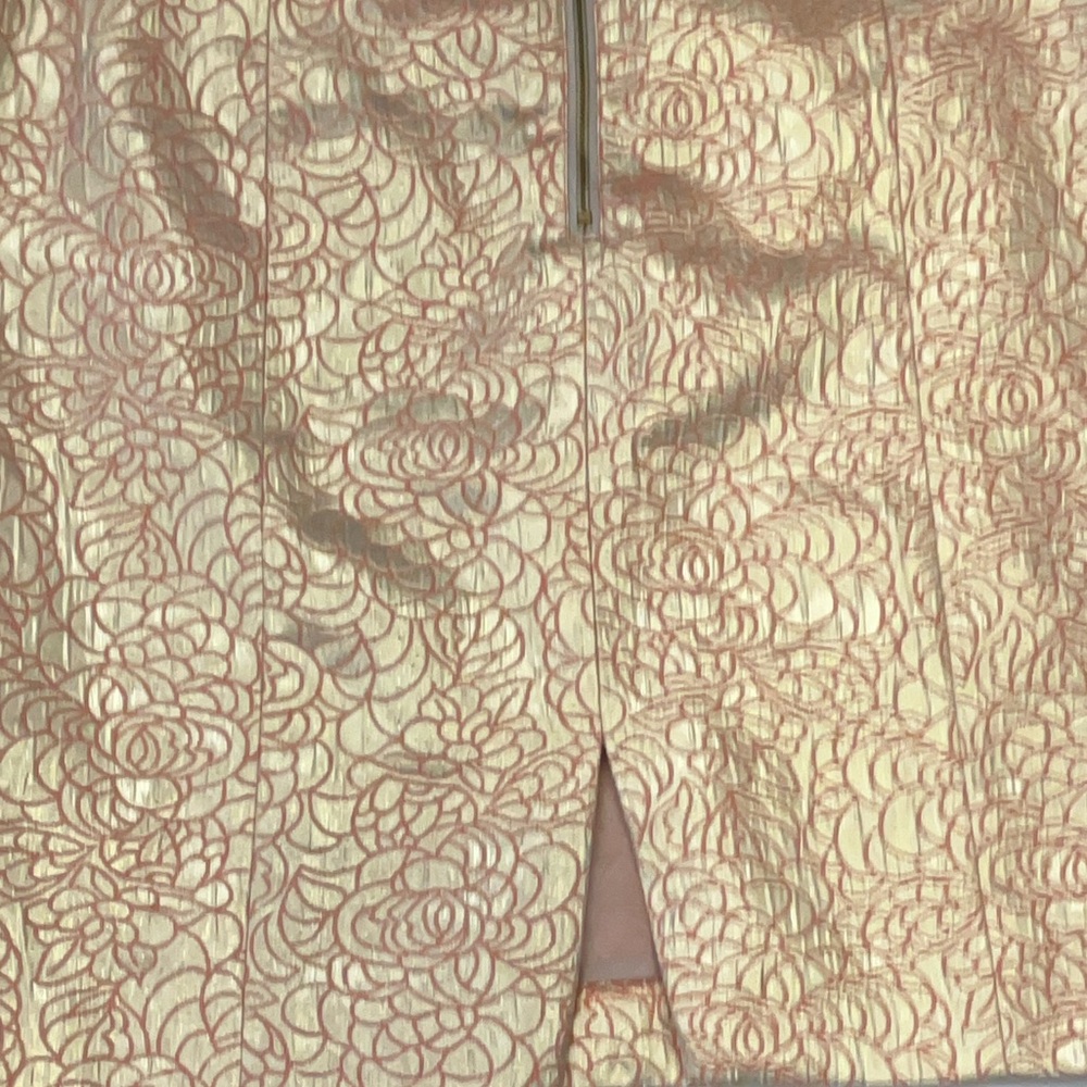 H&M Party Skirt Shimmering Gold Peach Patterned Floral Back Metal Zipper Size 12 - Picture 8 of 16